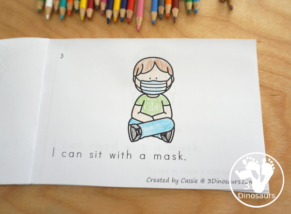 Free I Can Wear A Mask Easy Reader Book - a fun back to school book to help with kids that need to wear masks. It is a simple book with things they can do in school and wear a mask - 3Dinosaurs.com